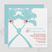 ノッテッドパームツリーズハートトロピカルビーチ結婚式 招待状 (正面/裏面)