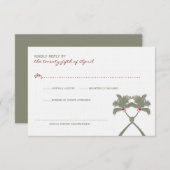 ノッテッドパームツリーズレッドラブトロピカルビーチ結婚式 出欠カード (正面/裏面)