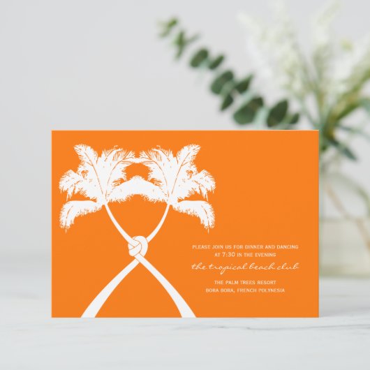 ノッテッドパームツリートロピカルウェディングレセプションカード 招待状 (スタンド正面)