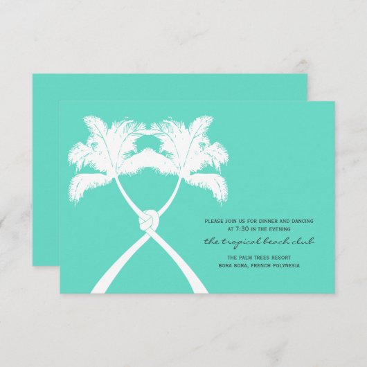 ノッテッドパームツリートロピカルウェディングレセプションカード 招待状 (正面/裏面)