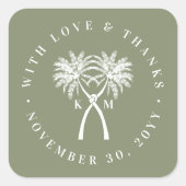 ノッテッドパームツリートロピカルデスティネーションウェディング スクエアシール (正面)