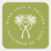 ノッテッドパームツリートロピカルデスティネーションウェディング スクエアシール (正面)