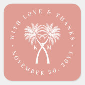 ノッテッドパームツリートロピカルデスティネーションウェディング スクエアシール (正面)