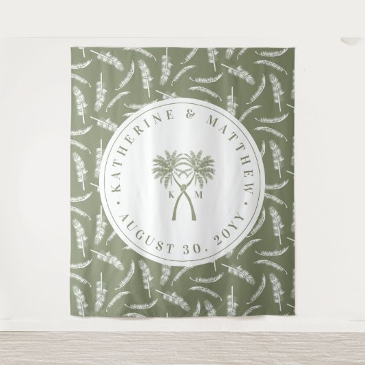 ノッテッドパームツリートロピカルデスティネーションウェディング タペストリー (正面)