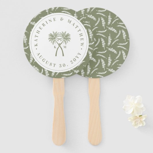ノッテッドパームツリートロピカルデスティネーションウェディング ハンドファン (正面&裏面)
