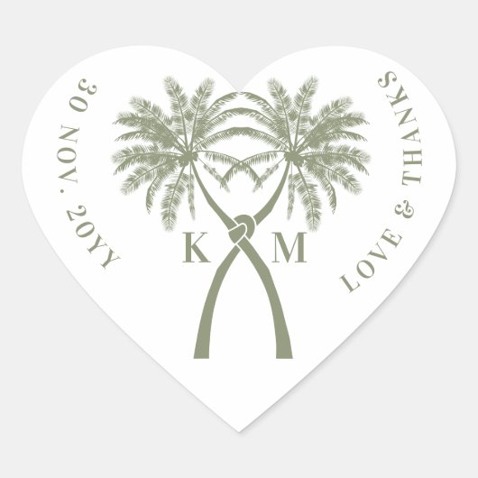 ノッテッドパームツリートロピカルデスティネーションウェディング ハートシール (正面)