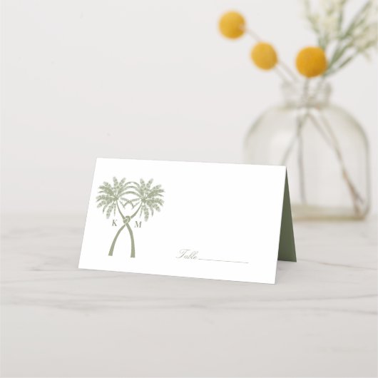 ノッテッドパームツリートロピカルデスティネーションウェディング プレイスカード (正面)