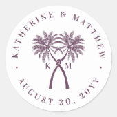 ノッテッドパームツリートロピカルデスティネーションウェディング ラウンドシール (正面)