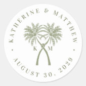ノッテッドパームツリートロピカルデスティネーションウェディング ラウンドシール (正面)