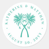 ノッテッドパームツリートロピカルデスティネーションウェディング ラウンドシール (正面)