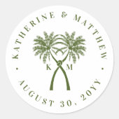 ノッテッドパームツリートロピカルデスティネーションウェディング ラウンドシール (正面)
