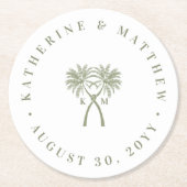 ノッテッドパームツリートロピカルデスティネーションウェディング ラウンドペーパーコースター (正面)