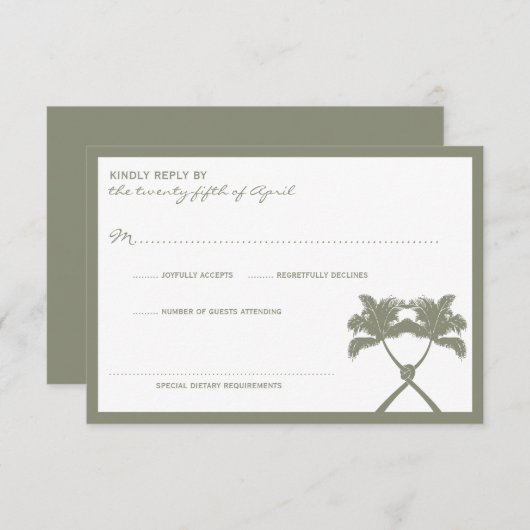 ノッテッドパームツリートロピカルデスティネーションウェディング 出欠カード (正面/裏面)