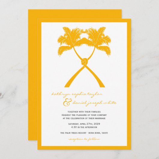 ノッテッドパームツリートロピカルデスティネーションウェディング 招待状 (正面/裏面)