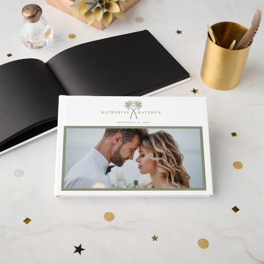 ノッテッドパームツリートロピカル結婚の歓迎サイン ゲストブック (正面見開き)