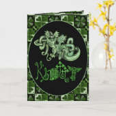 ノットのあるケルトノット アイリッシュ ドラゴン カード (黄色い花)