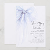 ノットを結ぶ ブルー コケッテ ボウ ブライダル シャワー 招待状 (正面/裏面)