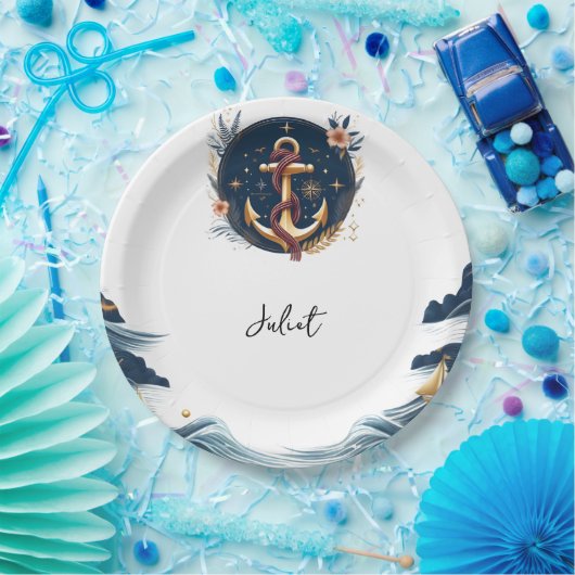 ノットボートシップ海軍ブルー航海のブライダルシャワー ペーパープレート (パーティー)