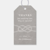 ノッ図解入りの、写真付きのト結婚式の引き出物ラベル – グレー ギフトタグ (正面)