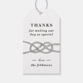 ノッ図解入りの、写真付きのト結婚式の引き出物ラベル – 黒 ギフトタグ (正面)