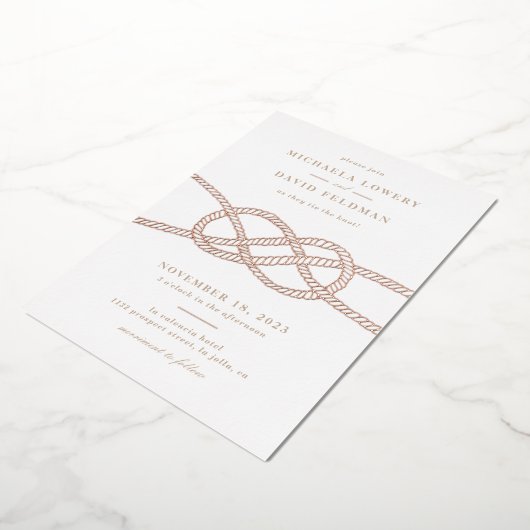 ノッ図解入りの、写真付きのト結婚式招待状 – タン 箔招待状 (回転した状態)