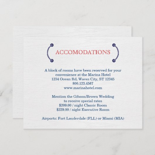 ノッ航海のク結婚の宿泊カード エンクロージャーカード (正面/裏面)