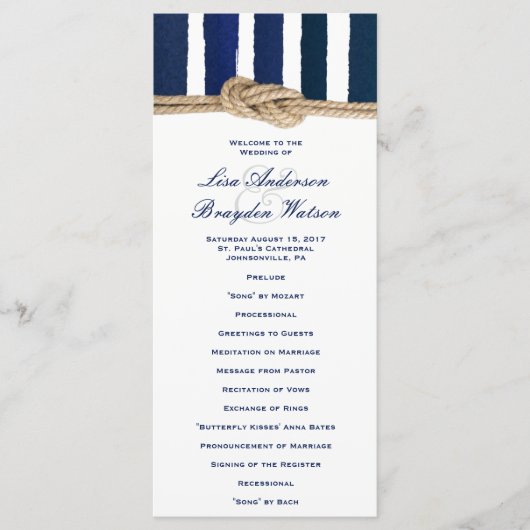 ノッ航海のトネイビーストライプ結婚式 プログラム (正面)