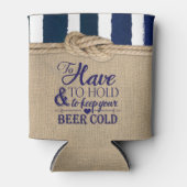 ノッ航海のトバーラップストライプネイビー結婚ズ 缶クーラー (正面)