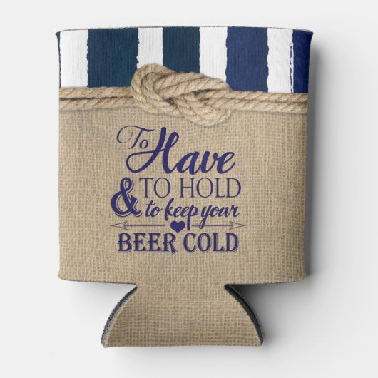 ノッ航海のトバーラップストライプネイビー結婚ズ 缶クーラー (正面)