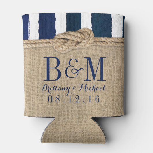 ノッ航海のトバーラップストライプネイビー結婚ズ 缶クーラー (裏面)