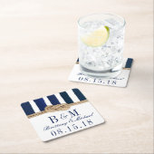 ノッ航海のトバーラップ海軍ストライプの結婚コースター スクエアペーパーコースター (インサイチュ)