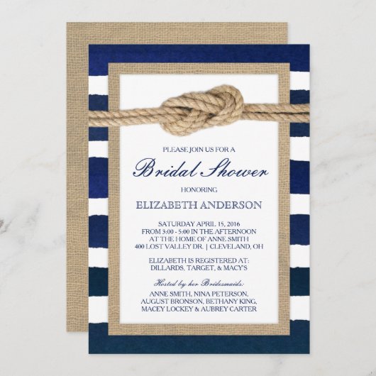 ノッ航海のドネイビーストライプブライダルシャワー 招待状 (正面/裏面)