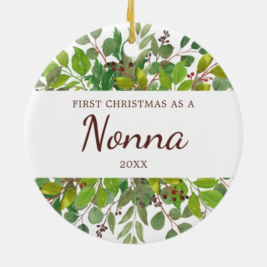 ノナパーソナライズされたとしての緑の初めてのクリスマス セラミックオーナメント (裏面)