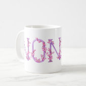 ノナ文字オーキッドパープルピンク絵画アートのマグカップ コーヒーマグカップ (正面左)