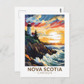 ノバスコシアカナダライトハウストラベルアートヴィンテージ ポストカード (正面/裏面)