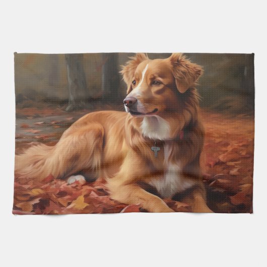 ノバスコシアダックテリアイン紅葉秋 キッチンタオル (横)