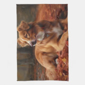 ノバスコシアダックテリアイン紅葉秋 キッチンタオル (縦)