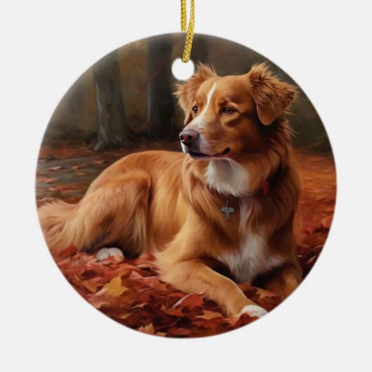 ノバスコシアダックテリアイン紅葉秋 セラミックオーナメント (正面)