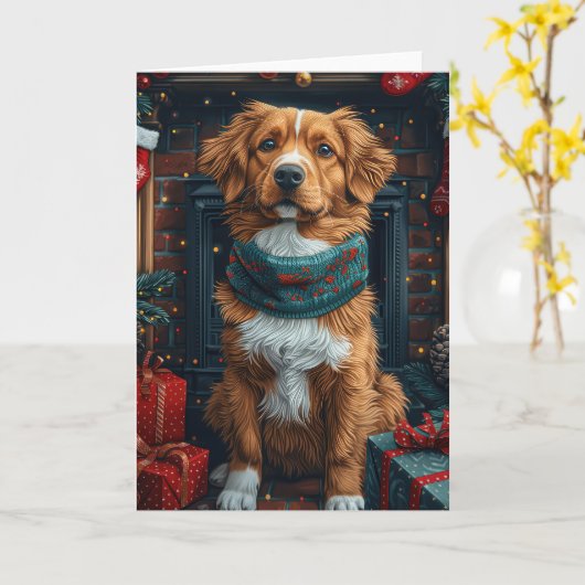 ノバスコシアダックトーラークリスマスギフト暖炉 カード (黄色い花)