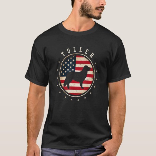 ノバスコシアダックトーリングレトリエバートーラーアメリカ国旗 Tシャツ (正面)