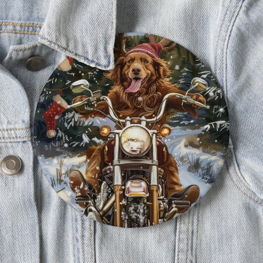 ノバスコシア州の犬のバイク クリスマス 缶バッジ (インサイチュ)
