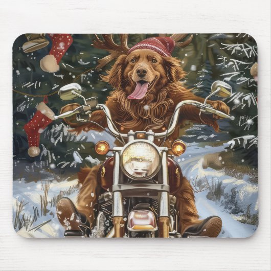 ノバスコシア州の犬の乗馬バイクのクリスマス マウスパッド (正面)