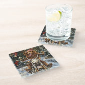 ノバスコシア犬オートバイクリスマスに乗る ガラスコースター (アングル)