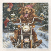 ノバスコシア犬オートバイクリスマスに乗る ガラスコースター (正面)