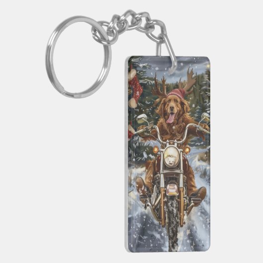 ノバスコシア犬オートバイクリスマスに乗る キーホルダー (正面左)
