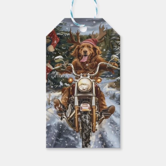 ノバスコシア犬オートバイクリスマスに乗る ギフトタグ (正面)