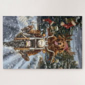 ノバスコシア犬オートバイクリスマスに乗る ジグソーパズル (横)