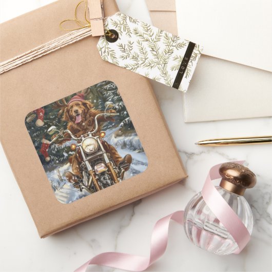 ノバスコシア犬オートバイクリスマスに乗る スクエアシール (ギフト)