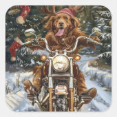 ノバスコシア犬オートバイクリスマスに乗る スクエアシール (正面)