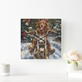 ノバスコシア犬オートバイクリスマスに乗る スクエア壁時計 (ホーム)